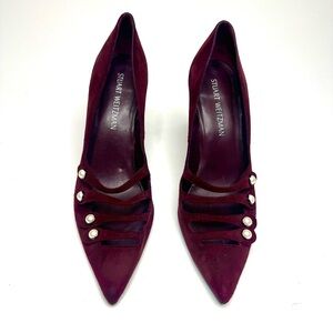 ✂️PRICE DROP✂️ Stuart Weitzman Deep Red Heels with Pearl Accents